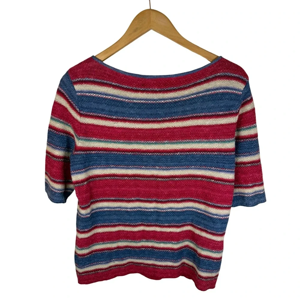 LAUREN Ralph Lauren Linen Striped Boat Neck 3/4 Sleeve Sweater Womens Medium - Picture 5 of 5